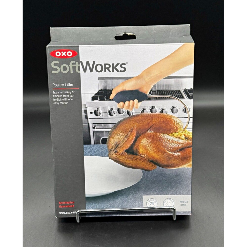 OXO SoftWorks Poultry Lifter, Non-Slip Plastic Handle, Silver/Black